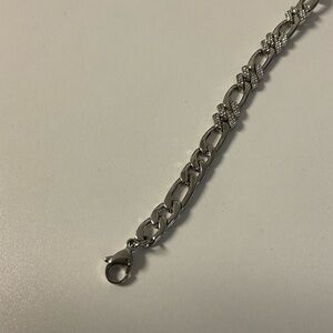 Silver Chain Link Bracelet with Pavé Accents